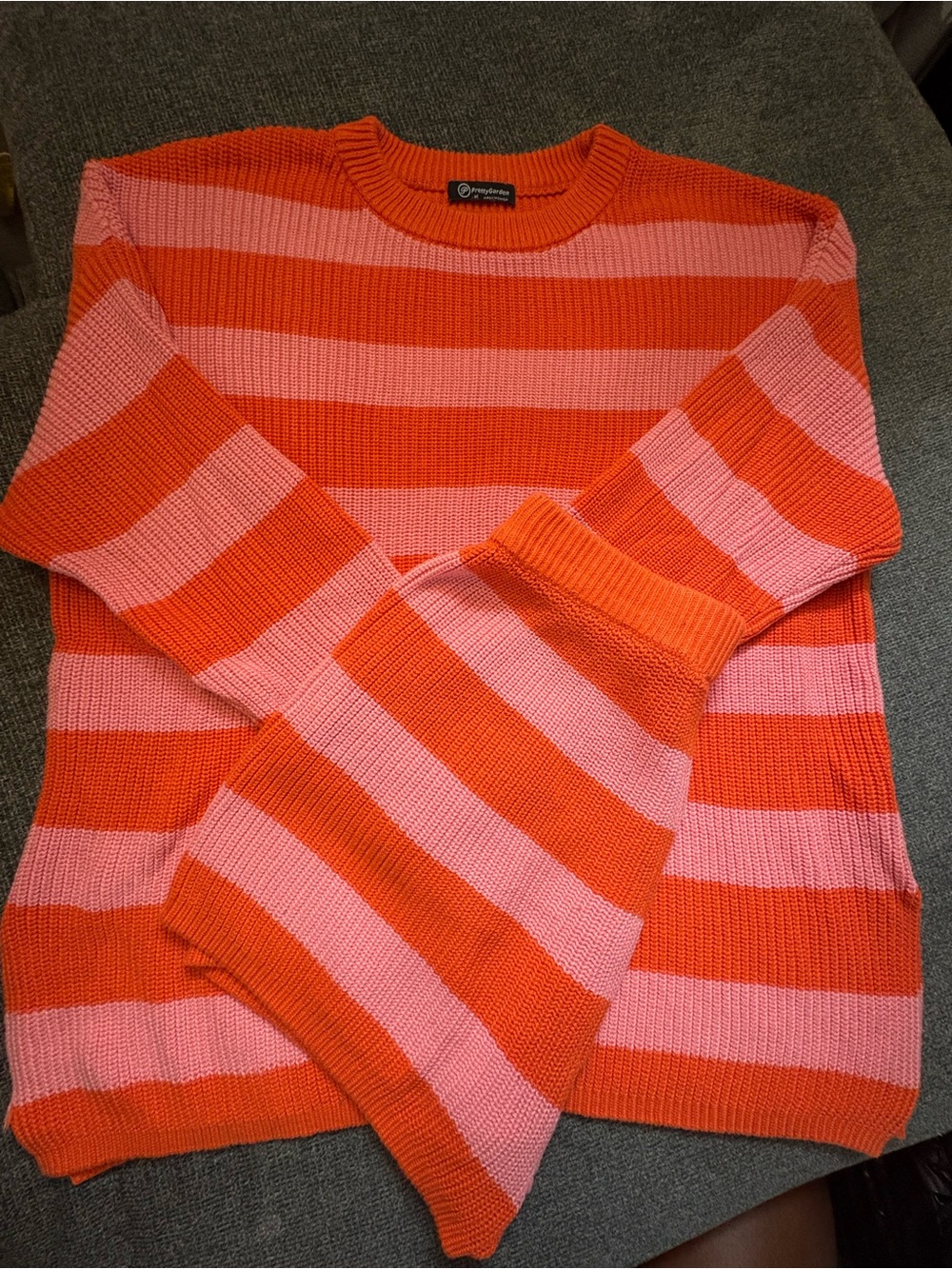 Pendleton Orange and Pink Striped Crewneck Sweater w shorts